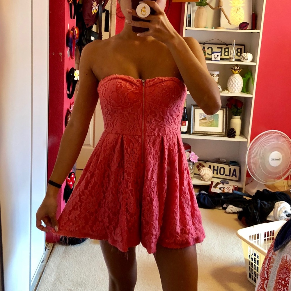 Lace strapless romper